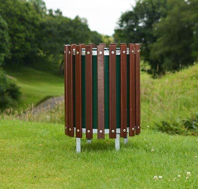 Wooden Slatted Round Litter Bin with 4 Feet